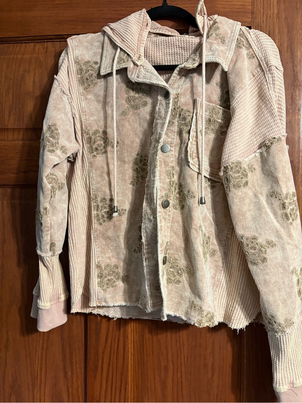 Mystree Dusty Pink Floral Corduroy Hooded Jacket